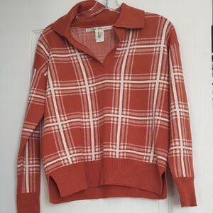 Max Studio Women's Rust Plaid V-Neck Sweater